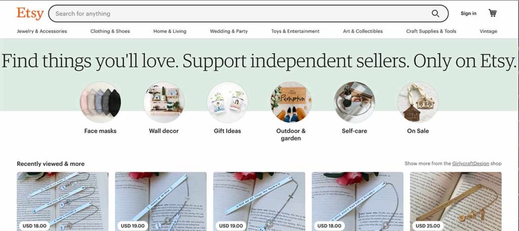 etsy home page