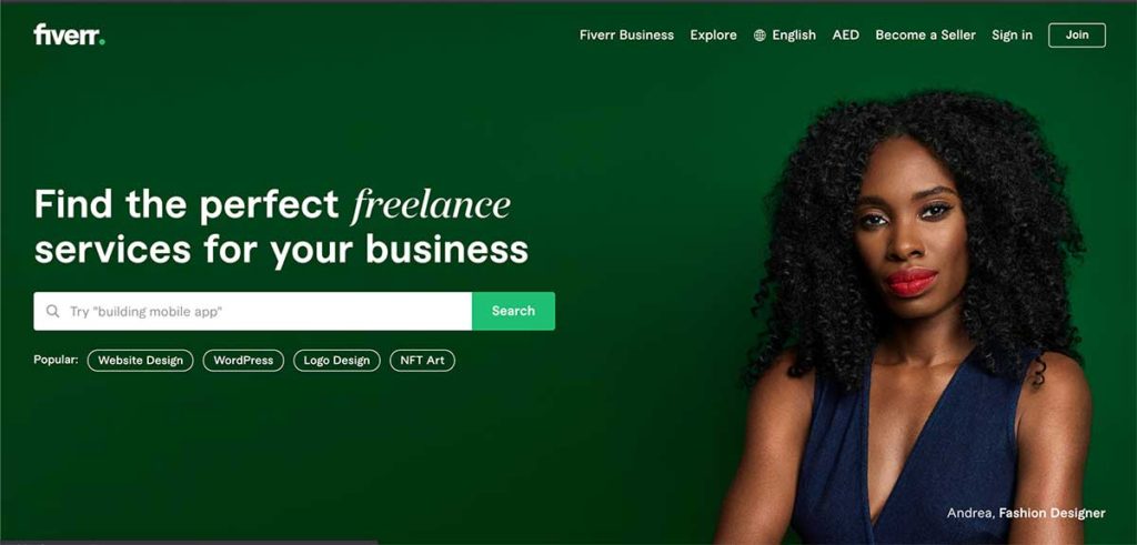 Fiverr home page screenshot