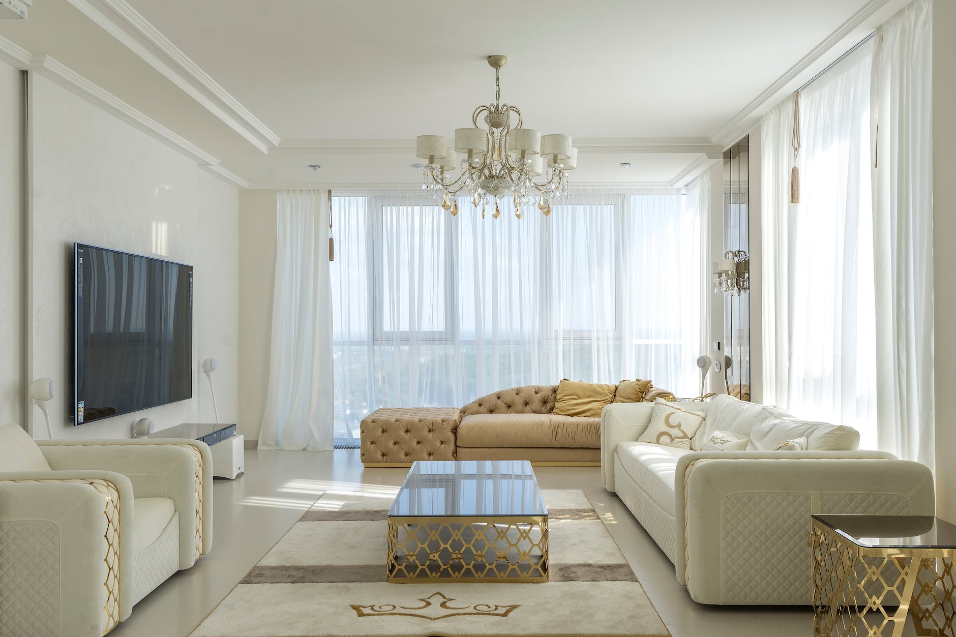 stylish living room in light apartment